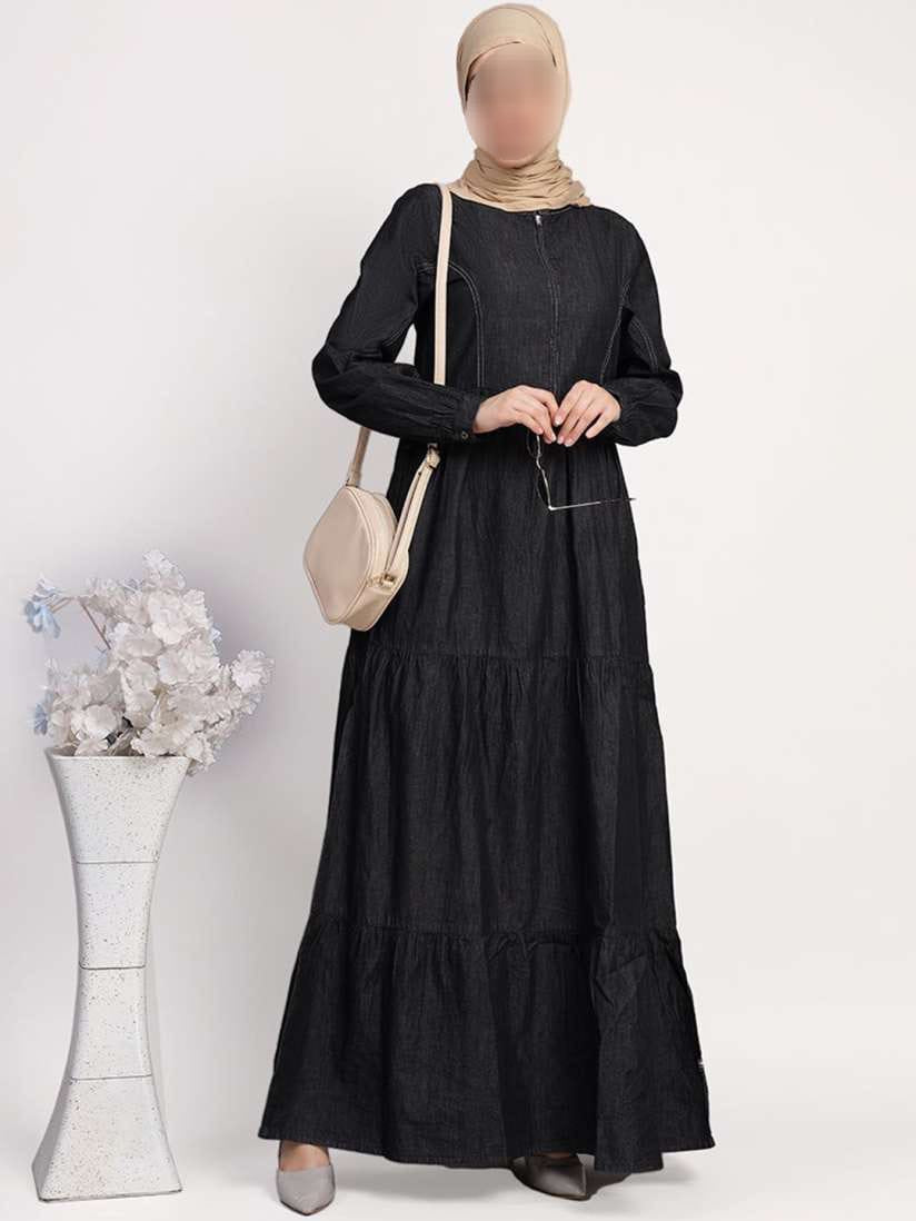 Silk Route - Comfort Max Fine Denim Maxi Dress Black 0403B