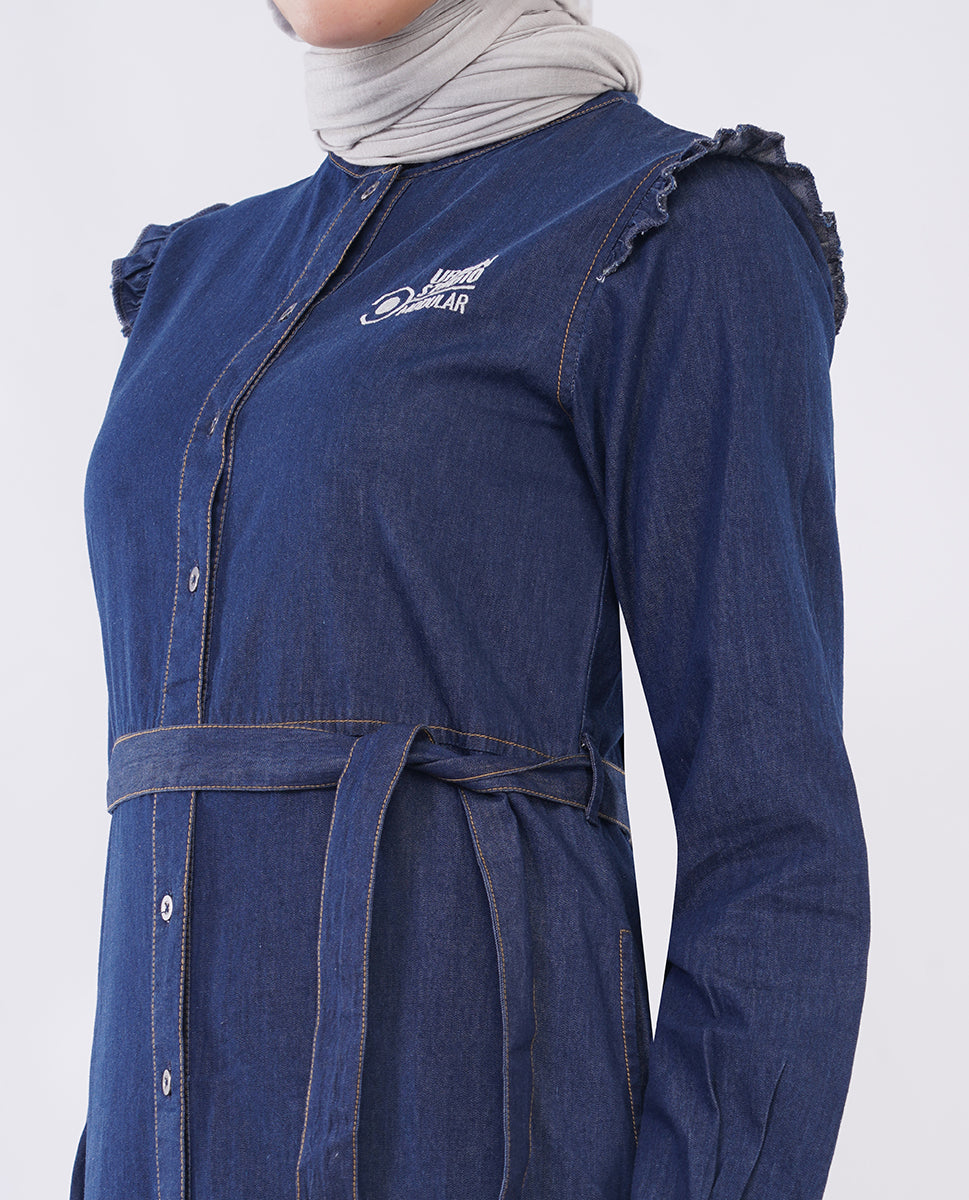 Silk Route - Ice Blue RuffleFlow Fine Denim Maxi Jilbab 0428