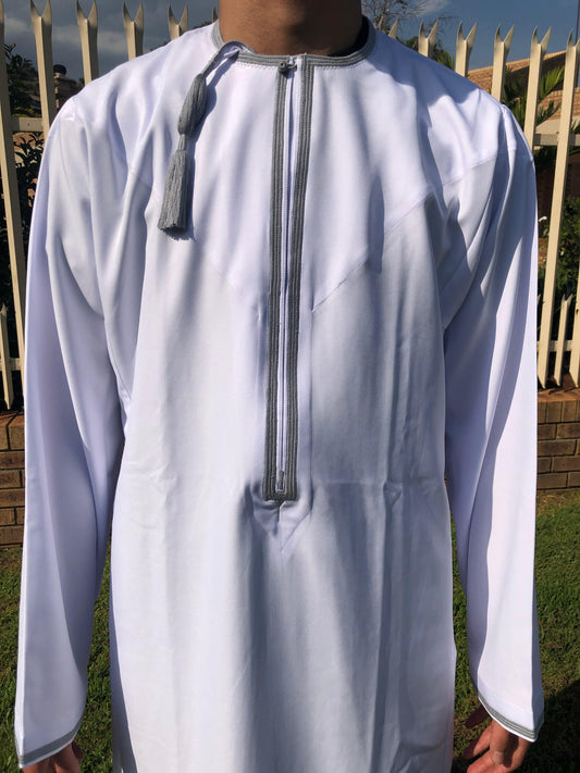 Omani White & Grey Dishdasha