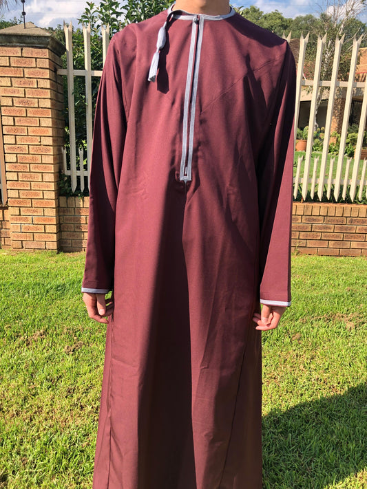 Omani Maroon & Grey Dishdasha