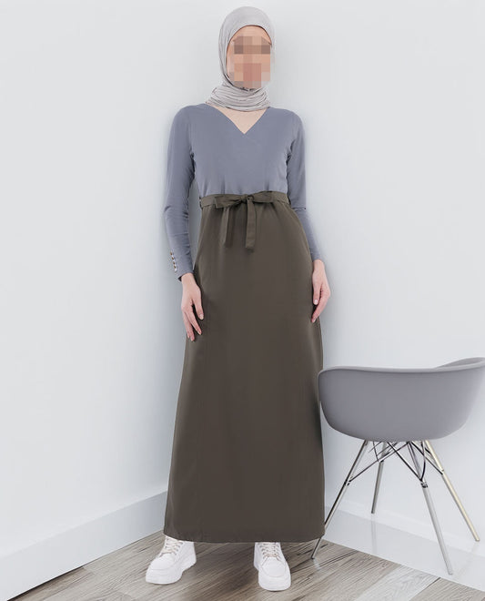 Silk Route - Olive & Grey Urban Belted Jilbab 0792
