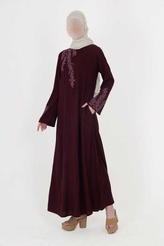 Silk Route - Feminine Bliss Plum Embroidered Abaya 0272B