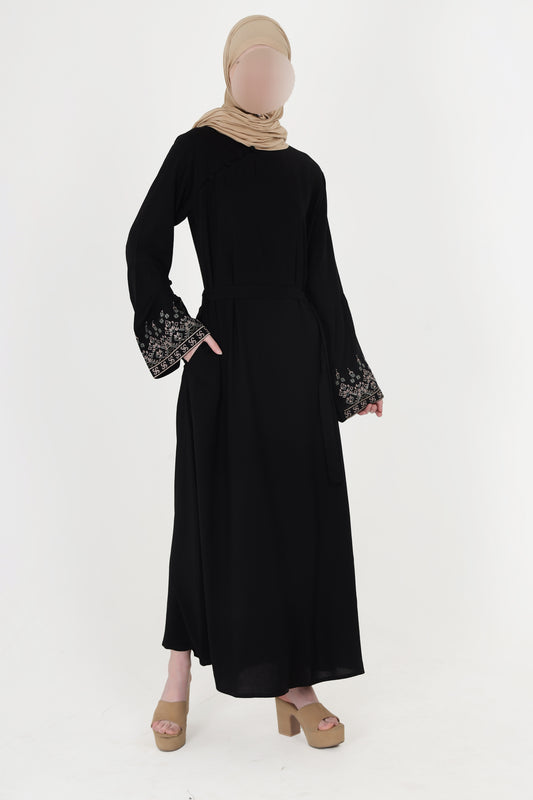 Silk Route - Mod Black Embroidered Bell Sleeve Abaya 0271A