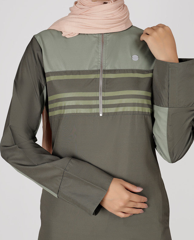 Military Green Band Collar Jilbab