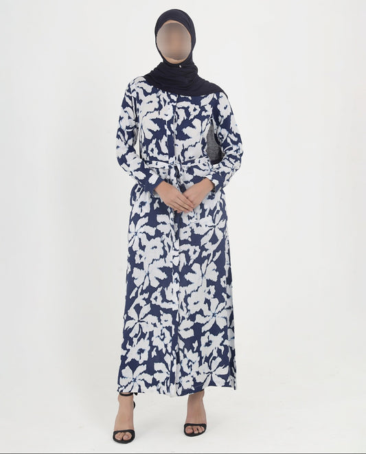 Silk Route - Abstract Floral Printed Rayon Abaya 0270B