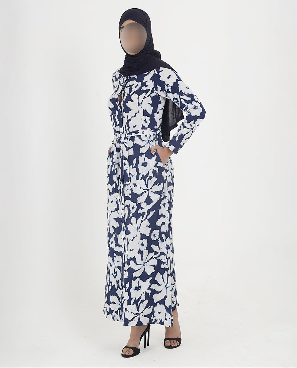 Silk Route - Abstract Floral Printed Rayon Abaya 0270B