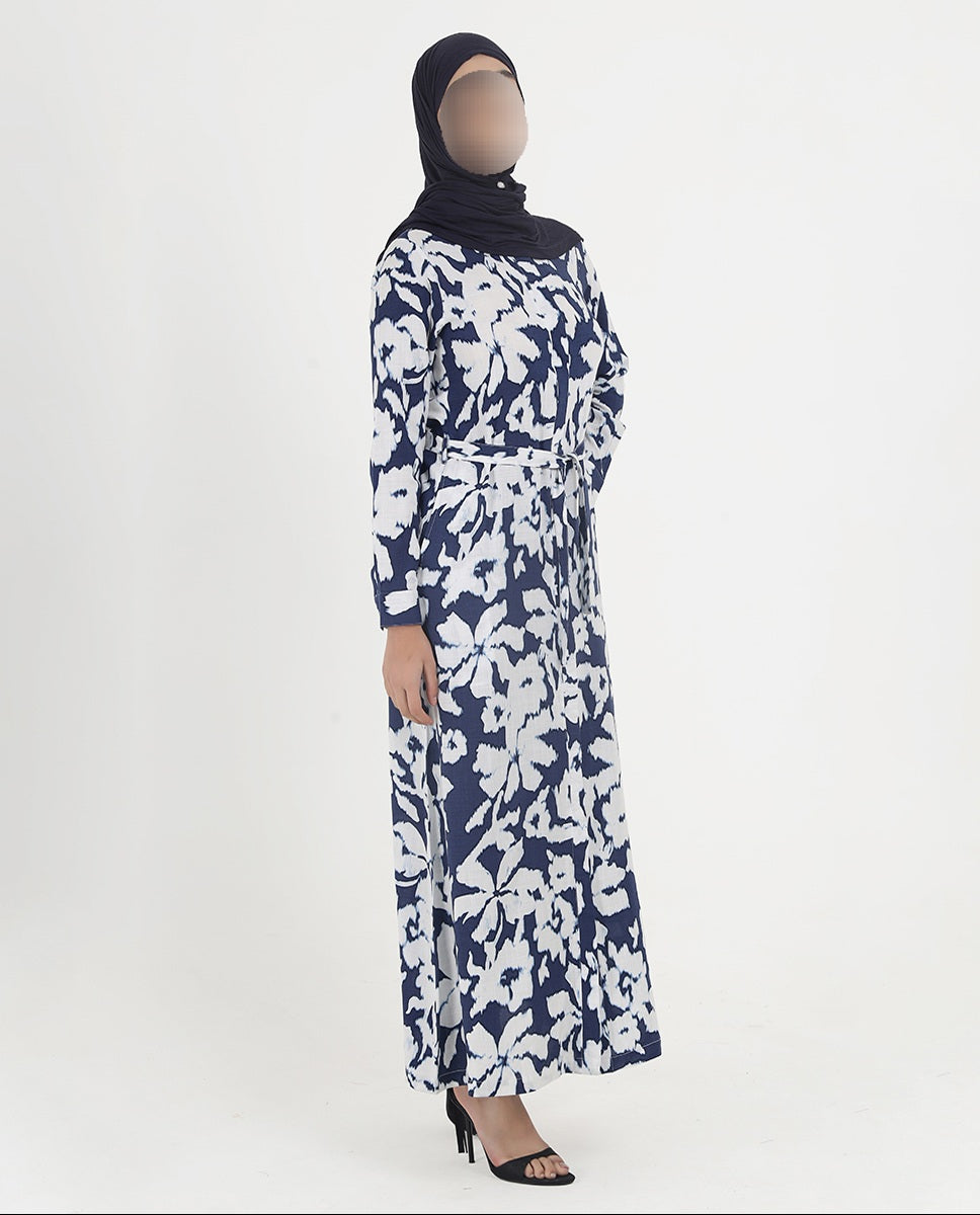 Silk Route - Abstract Floral Printed Rayon Abaya 0270B