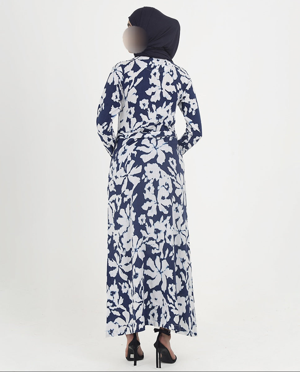 Silk Route - Abstract Floral Printed Rayon Abaya 0270B