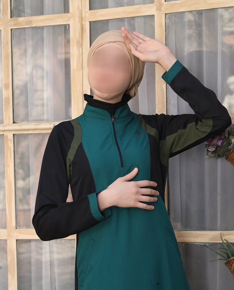 Silk Route - Teal & Black Essential Jilbab 0762