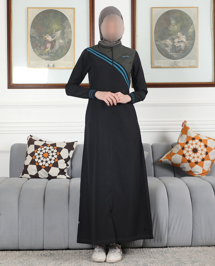 Silk Route - Midnight Contrast Full Front Open Jilbab 0765C