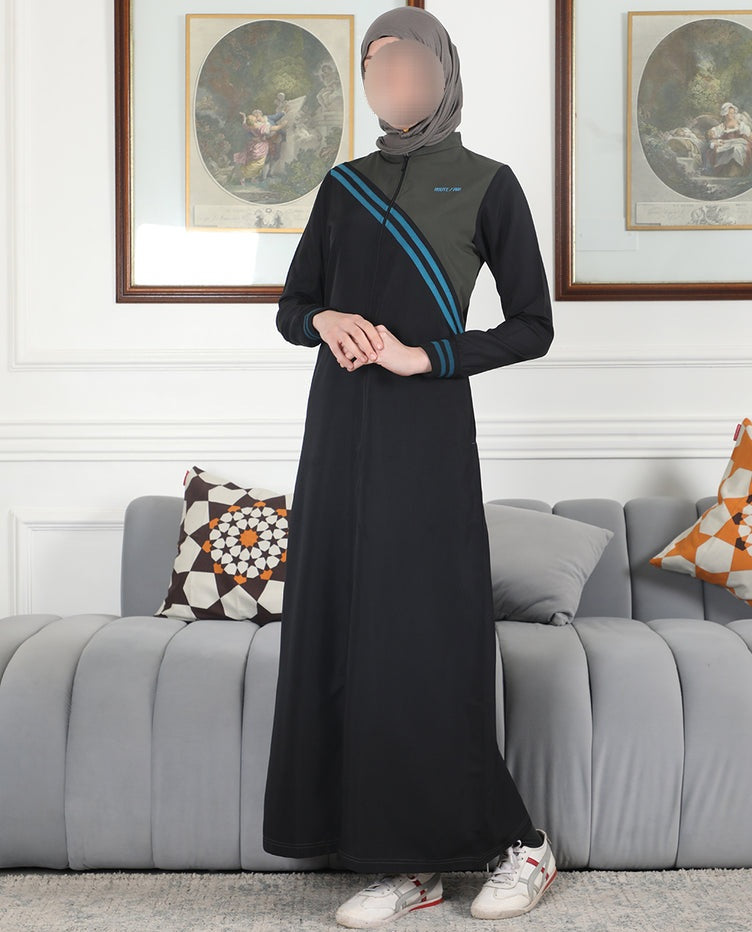 Silk Route - Midnight Contrast Full Front Open Jilbab 0765C