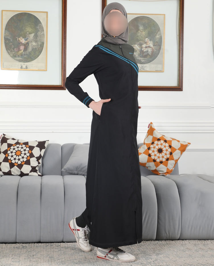 Silk Route - Midnight Contrast Full Front Open Jilbab 0765C