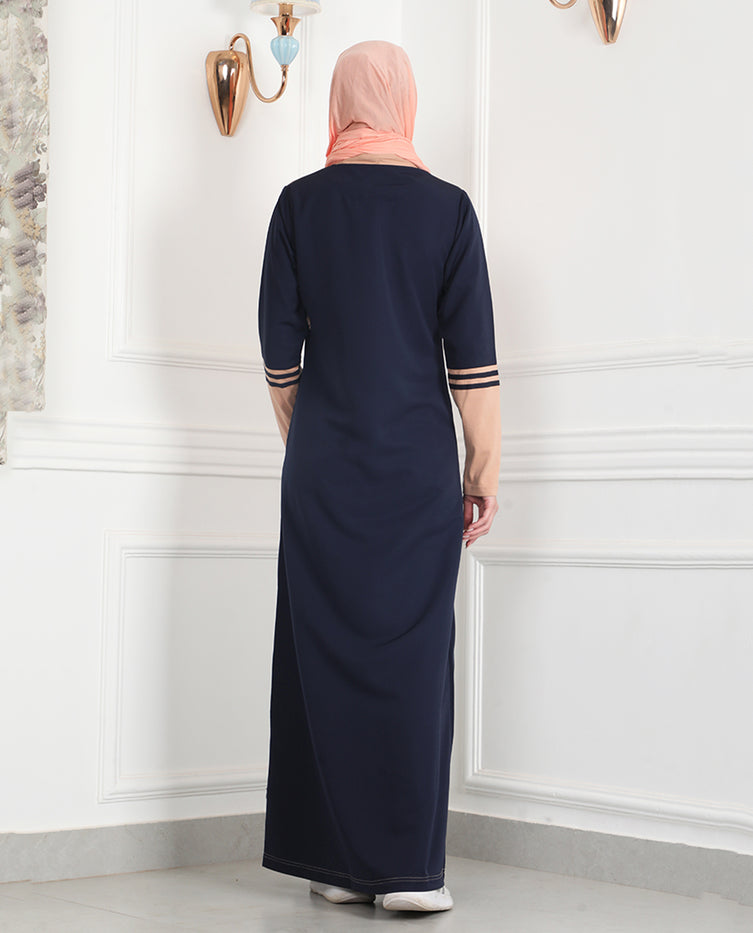 Silk Route - Navy & Tan Linear Print Jilbab 0763