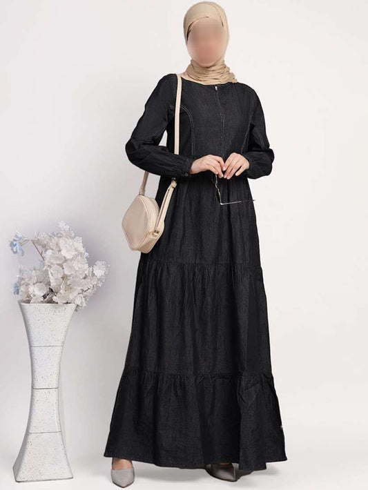 Silk Route - Comfort Max Fine Denim Maxi Dress Black 0403B