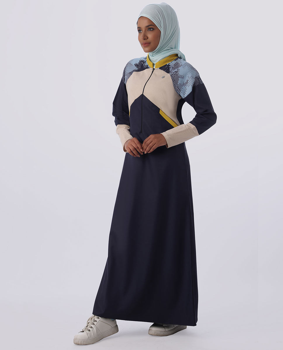 Navy Jilbab With Beige Front Panel