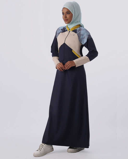 Navy Jilbab With Beige Front Panel
