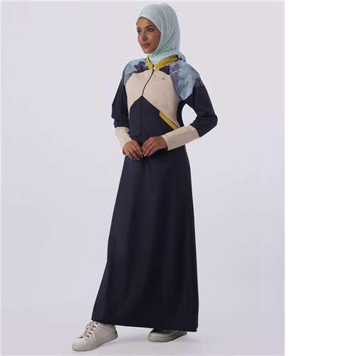 Navy  Collar Geometrical Print Jilbab