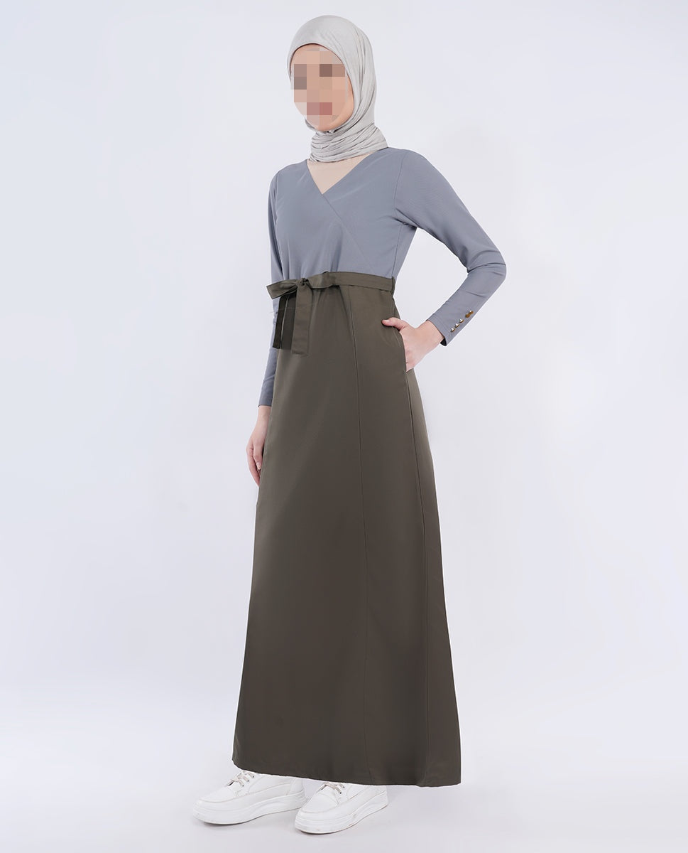 Silk Route - Olive & Grey Urban Belted Jilbab 0792