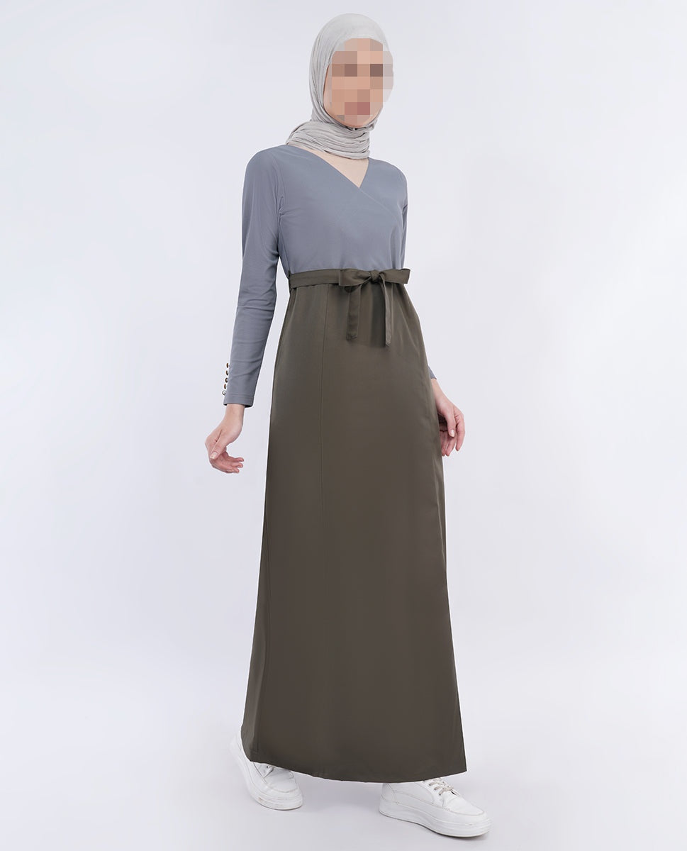 Silk Route - Olive & Grey Urban Belted Jilbab 0792