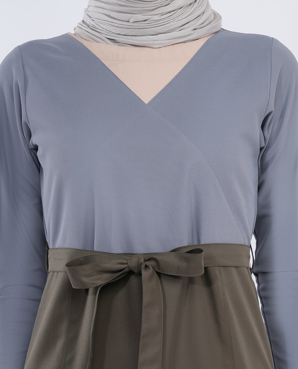 Silk Route - Olive & Grey Urban Belted Jilbab 0792