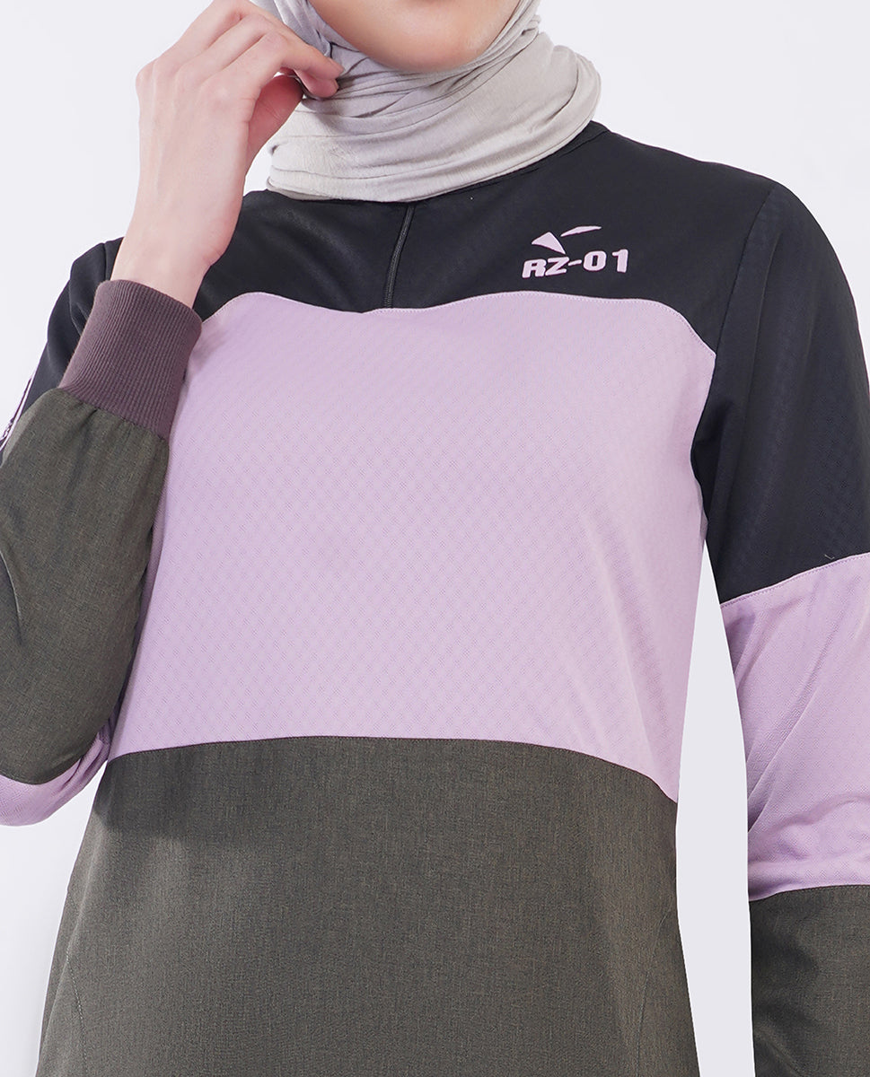 Silk Route - Olive Pink Color Block Jilbab 0785