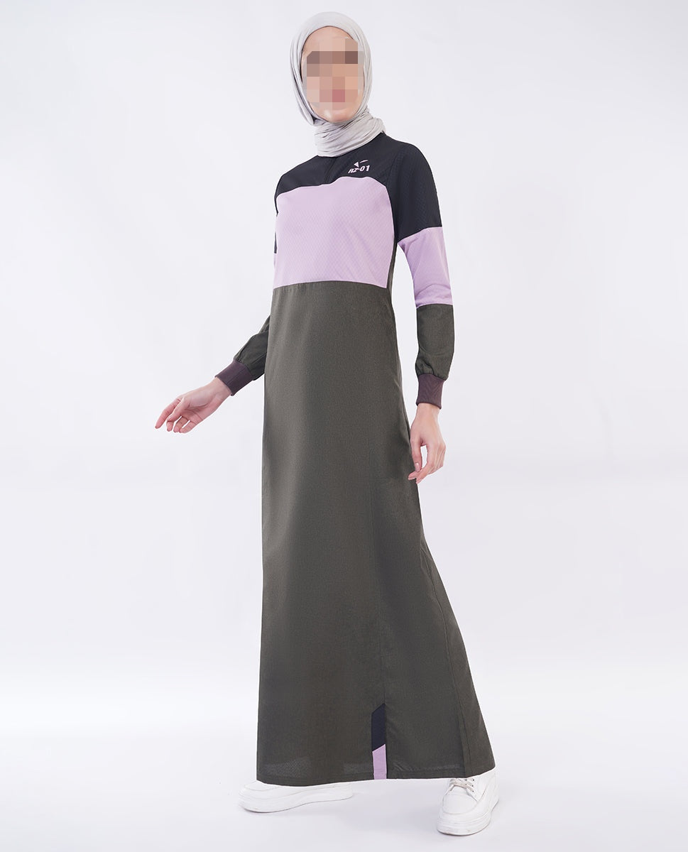 Silk Route - Olive Pink Color Block Jilbab 0785