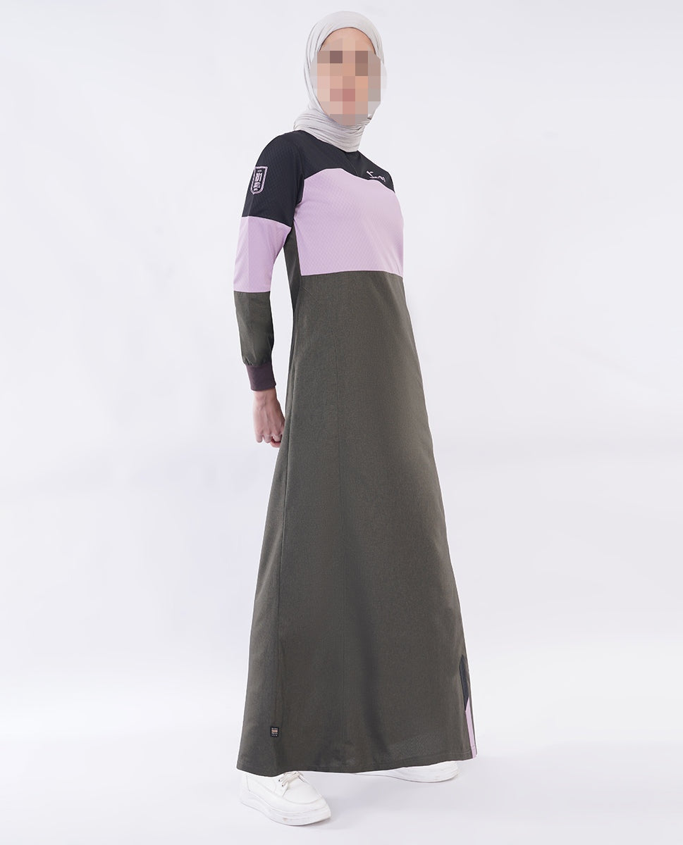 Silk Route - Olive Pink Color Block Jilbab 0785