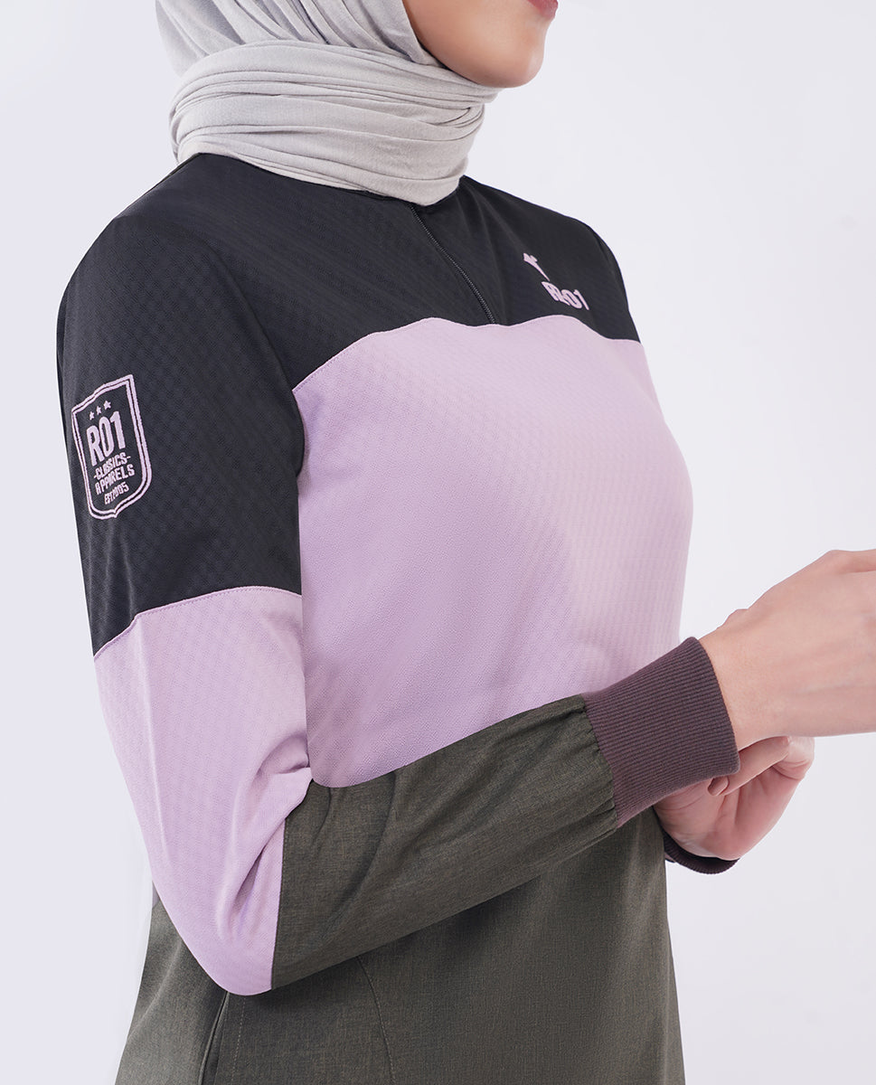 Silk Route - Olive Pink Color Block Jilbab 0785