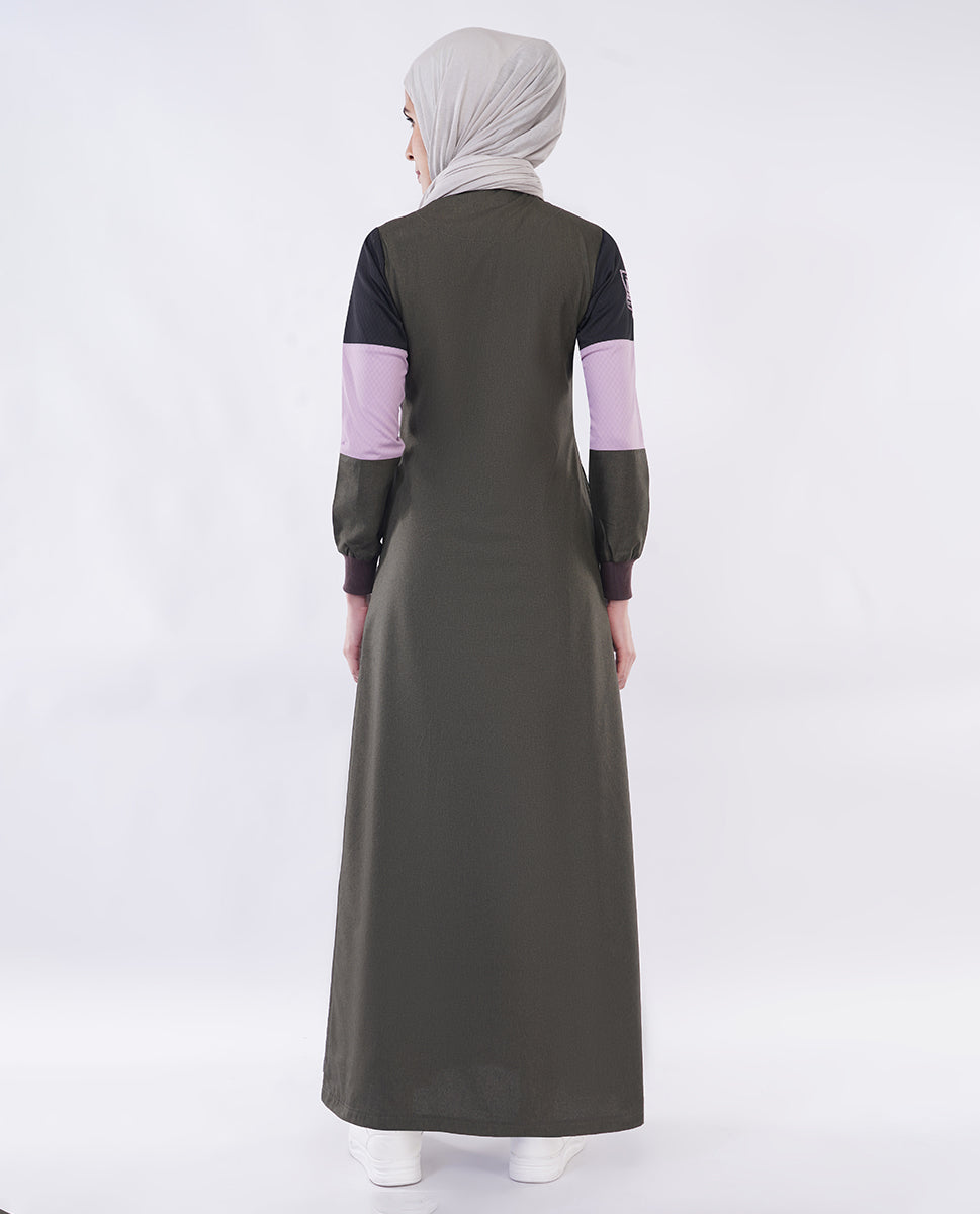 Silk Route - Olive Pink Color Block Jilbab 0785