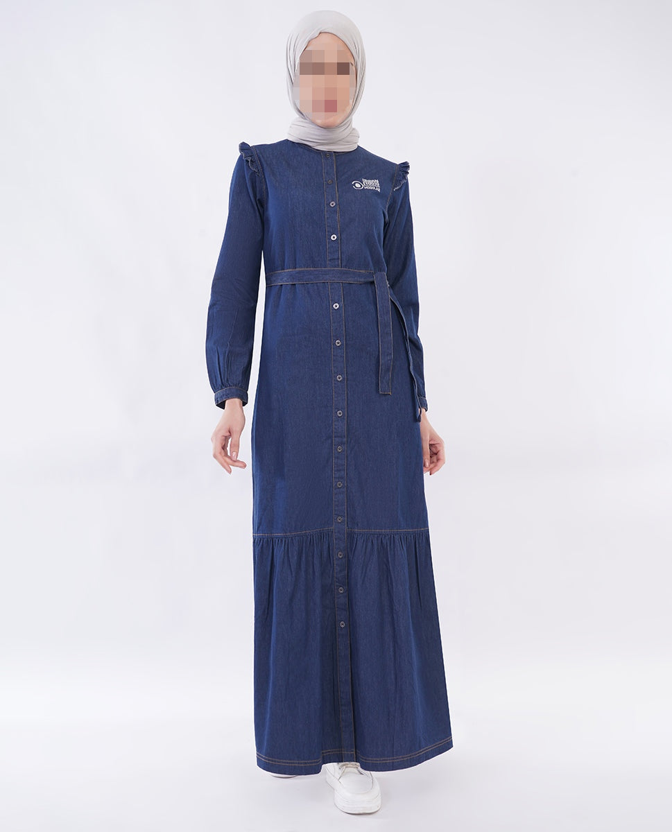 Silk Route - Ice Blue RuffleFlow Fine Denim Maxi Jilbab 0428