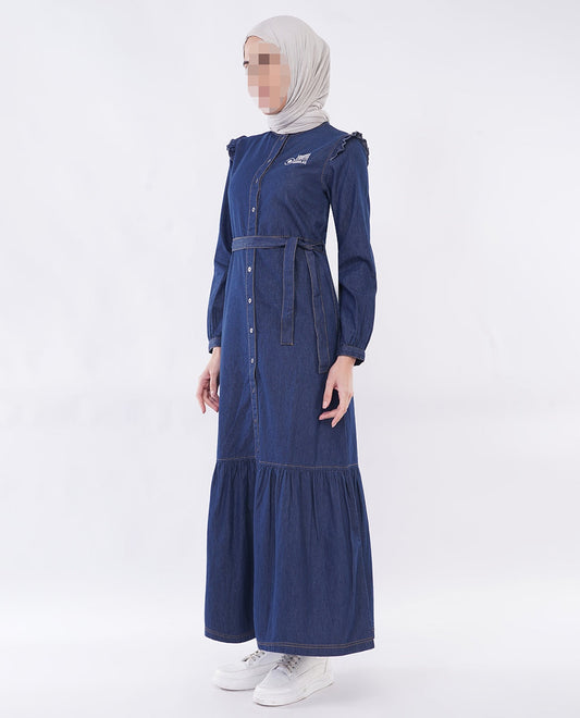 Silk Route - Ice Blue RuffleFlow Fine Denim Maxi Jilbab 0428