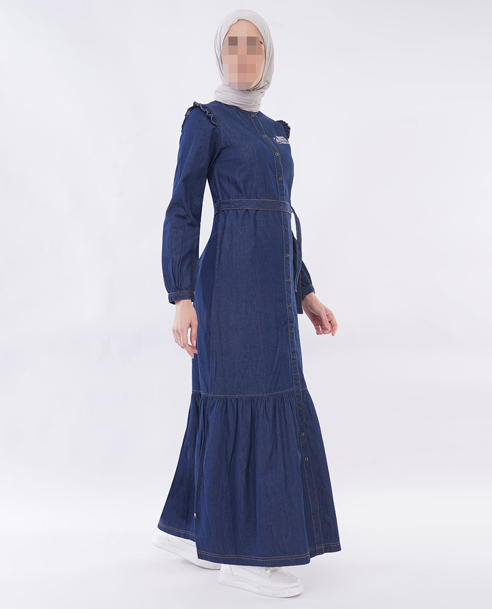 Silk Route - Ice Blue RuffleFlow Fine Denim Maxi Jilbab 0428