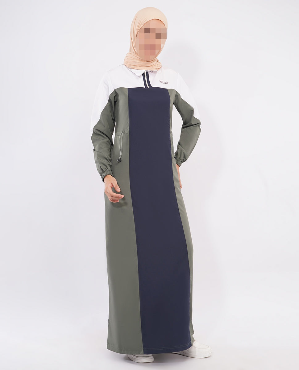 Silk Route - Navy & Grey Toggle Waist Jilbab 0786