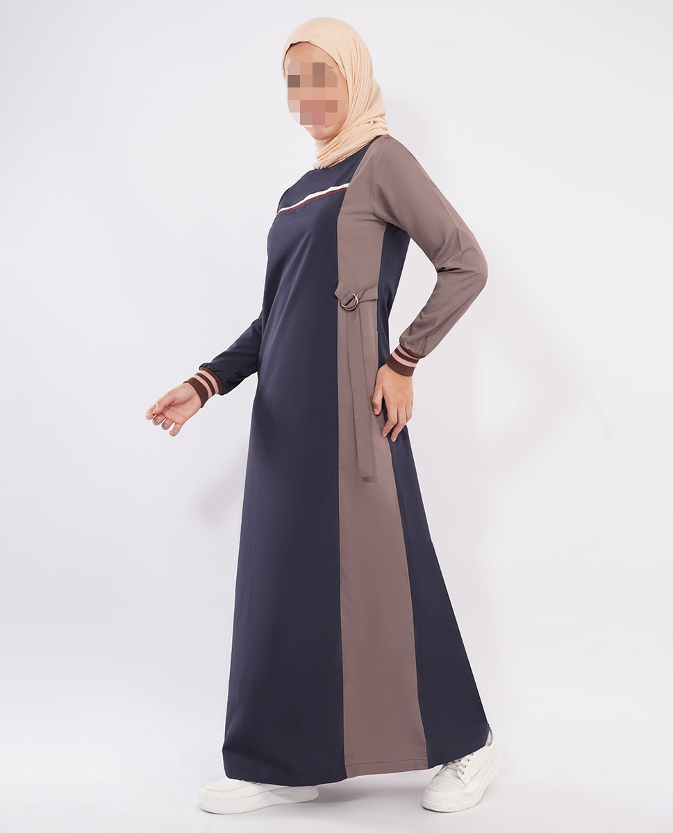 Silk Route - Navy Contrast Rib Detail Jilbab 0788