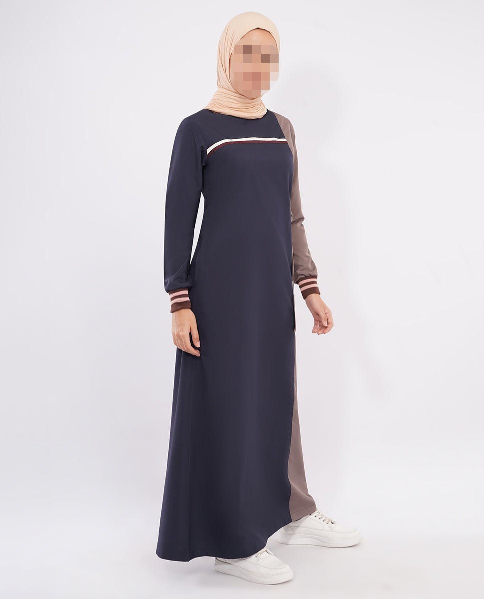 Silk Route - Navy Contrast Rib Detail Jilbab 0788