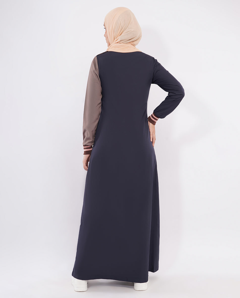 Silk Route - Navy Contrast Rib Detail Jilbab 0788