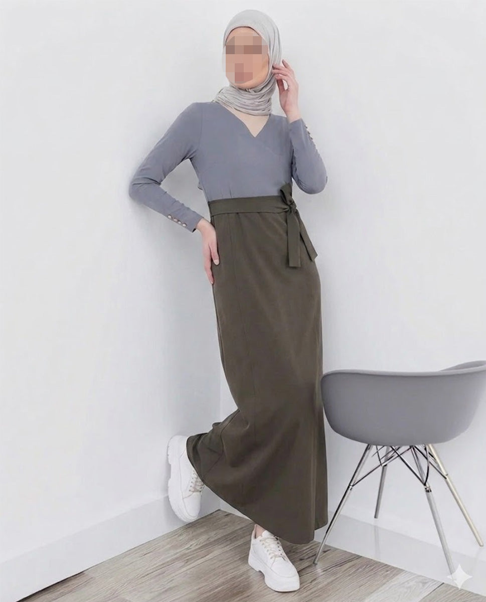 Silk Route - Olive & Grey Urban Belted Jilbab 0792