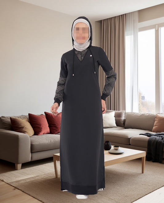Silk Route - Midnight Black Detachable Hood Jilbab 0784