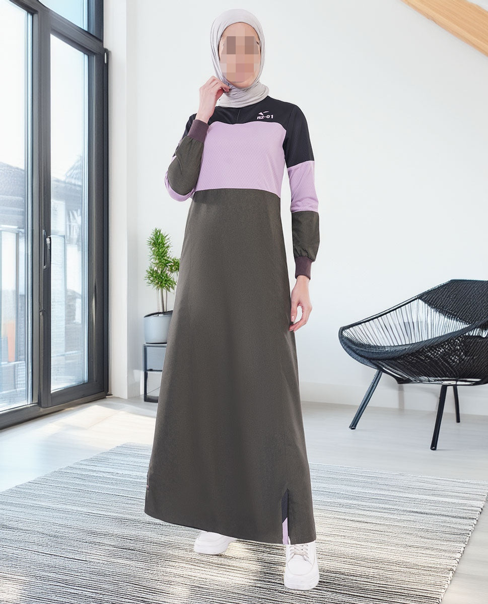 Silk Route - Olive Pink Color Block Jilbab 0785