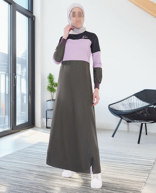 Silk Route - Olive Pink Color Block Jilbab 0785