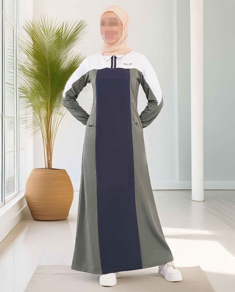 Silk Route - Navy & Grey Toggle Waist Jilbab 0786