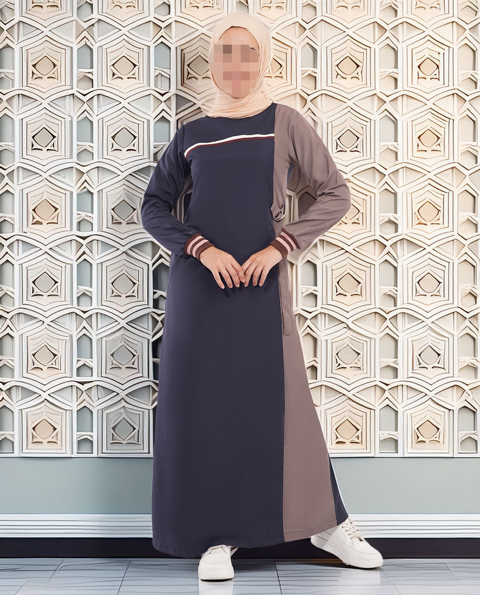 Silk Route - Navy Contrast Rib Detail Jilbab 0788