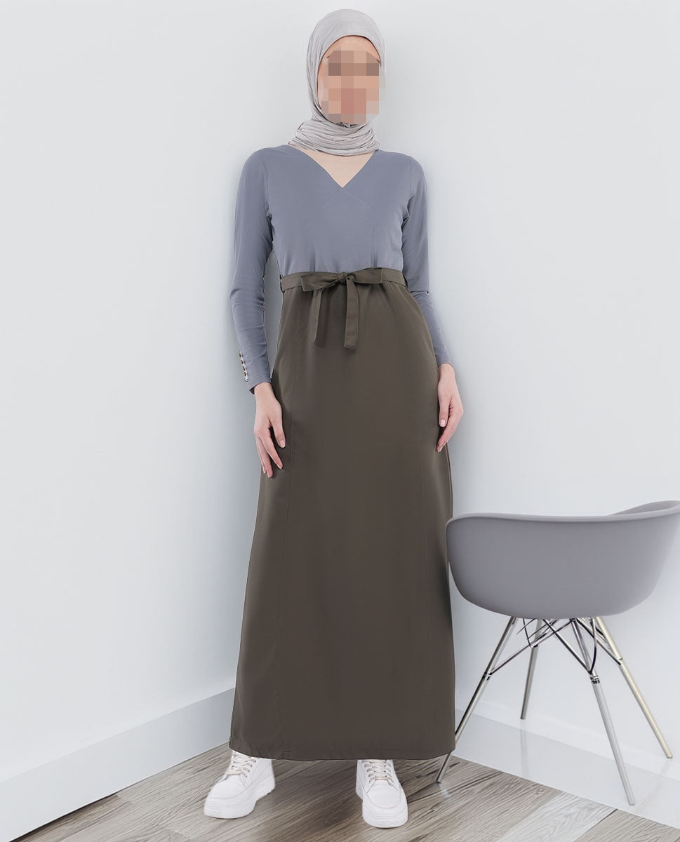 Silk Route - Olive & Grey Urban Belted Jilbab 0792