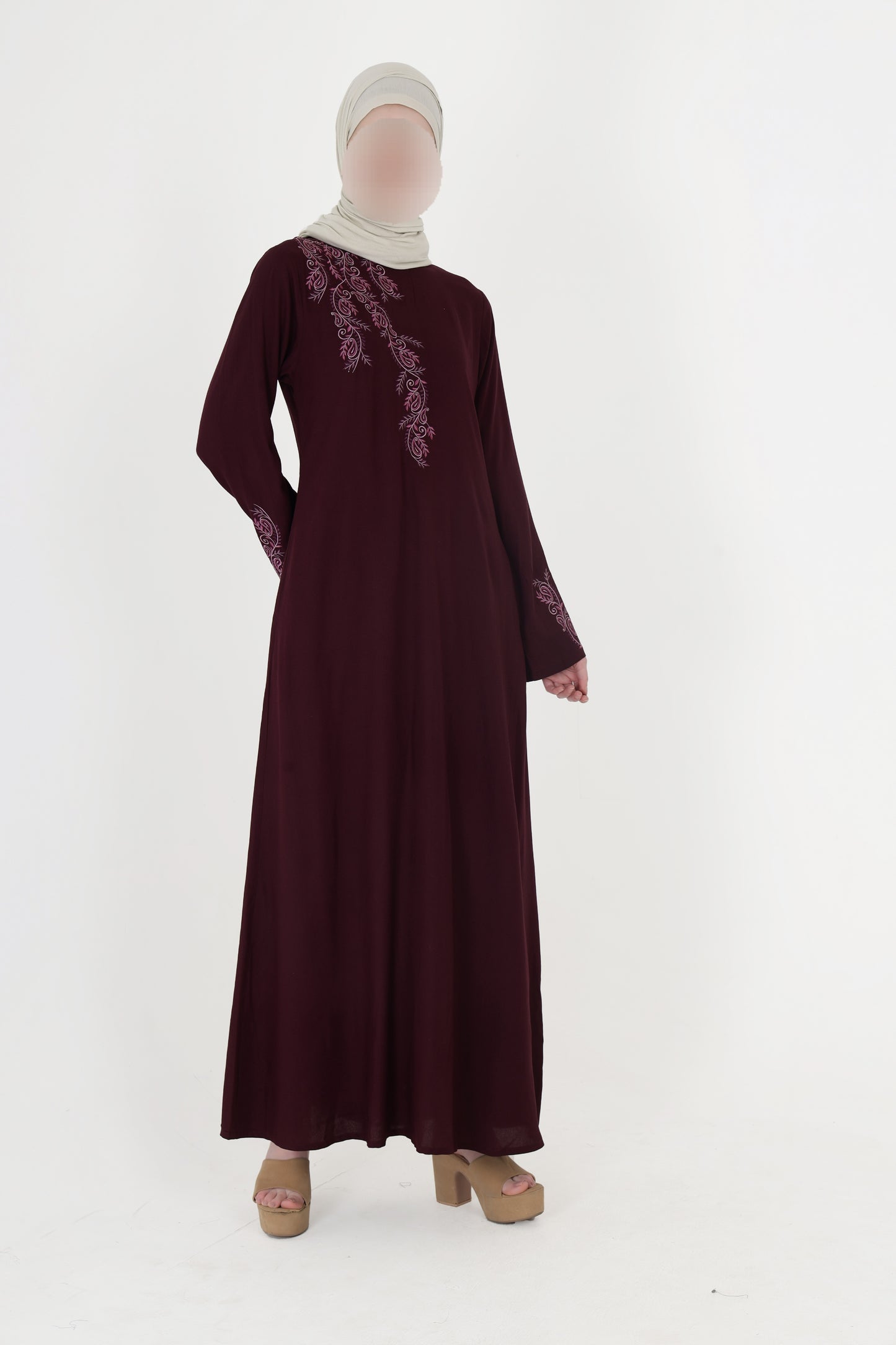 Silk Route - Feminine Bliss Plum Embroidered Abaya 0272B