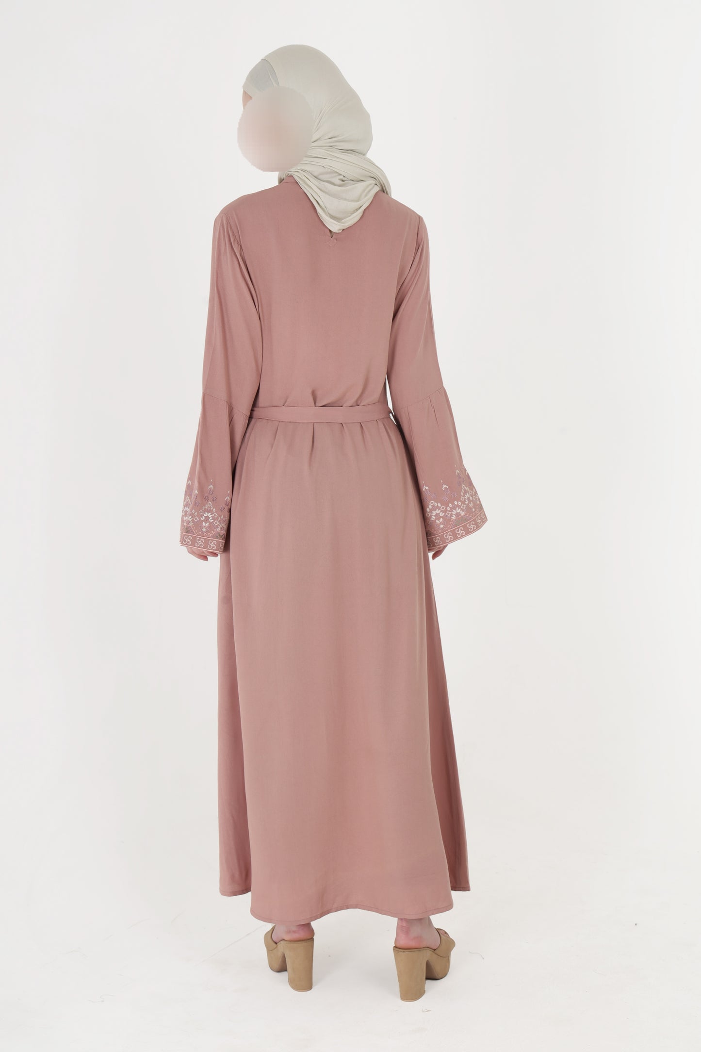 Silk Route - Mod Peach Embroidered Bell Sleeve Abaya 0271B