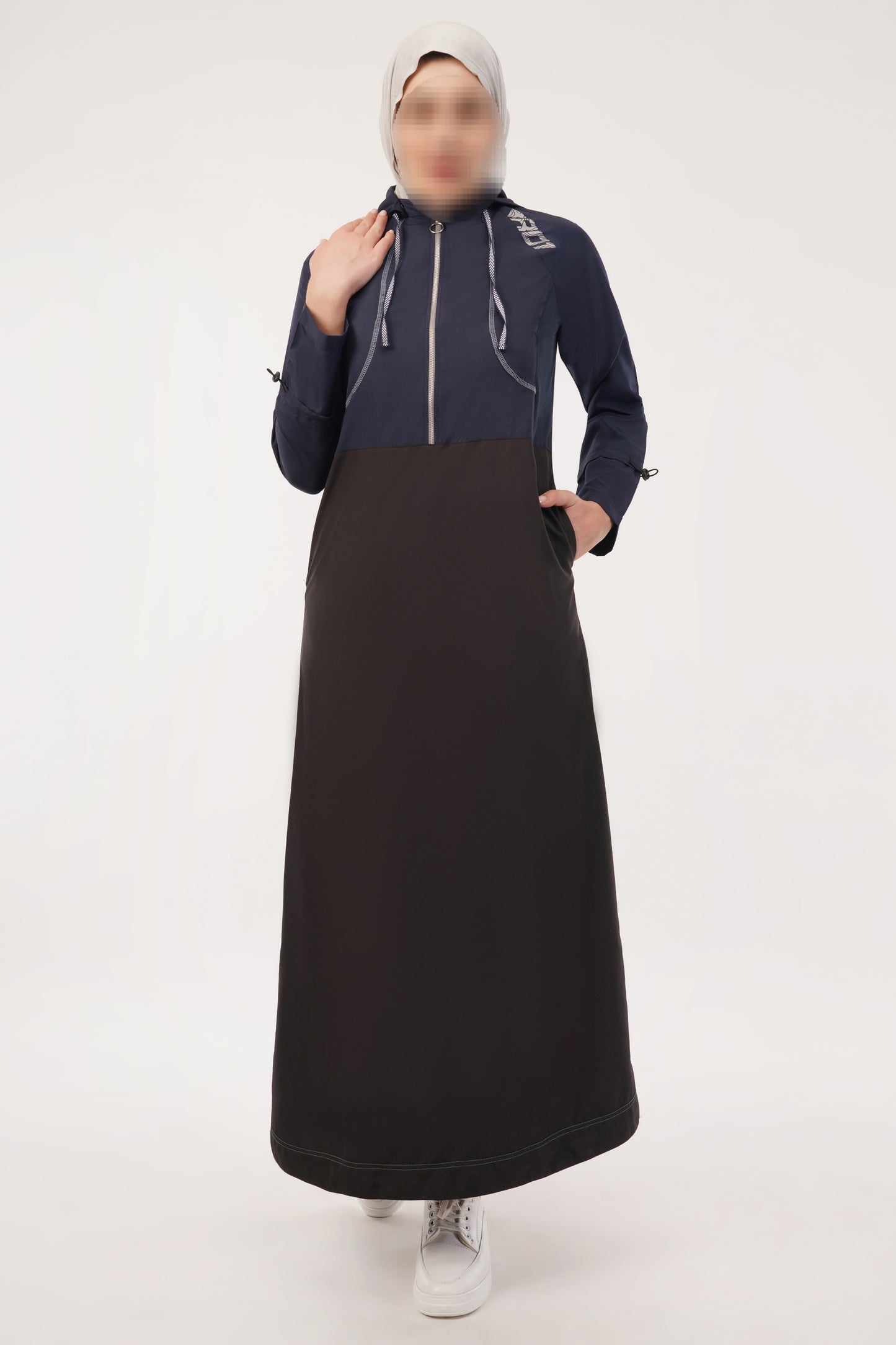 DualTone Hooded Black and Navy Jilbab 0727A