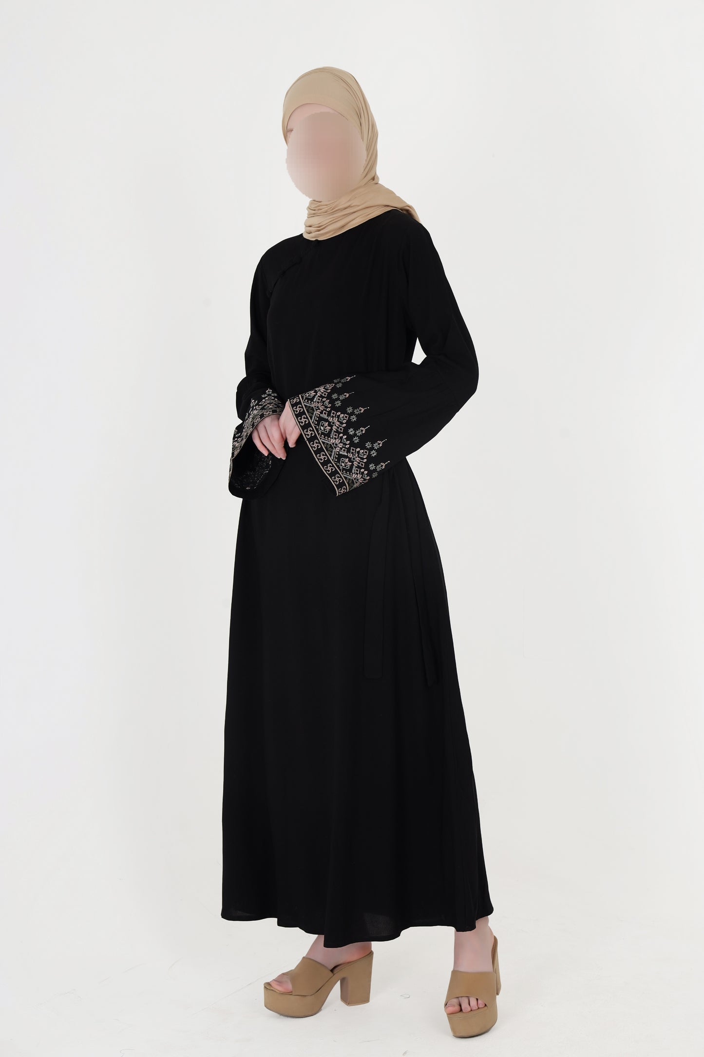 Silk Route - Mod Black Embroidered Bell Sleeve Abaya 0271A