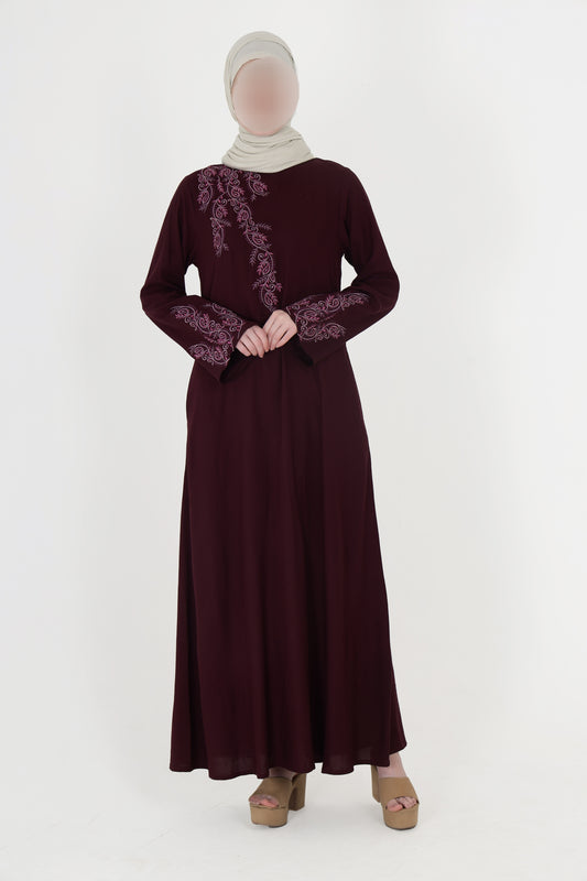 Silk Route - Feminine Bliss Plum Embroidered Abaya 0272B