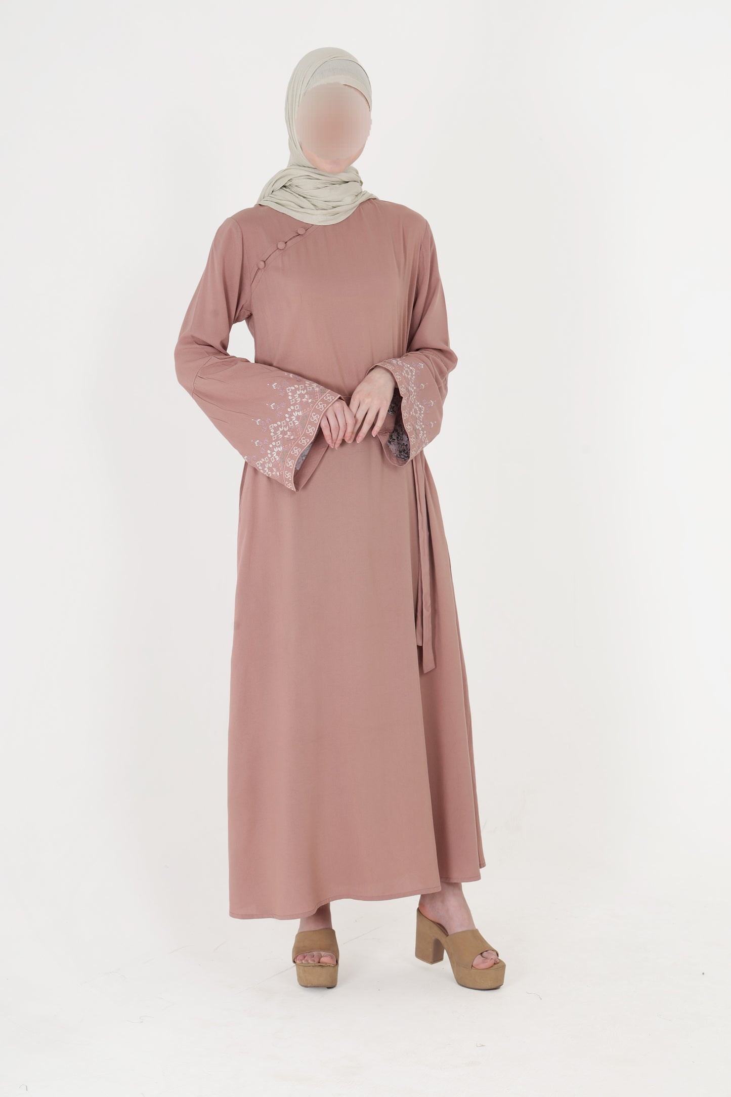 Silk Route - Mod Peach Embroidered Bell Sleeve Abaya 0271B