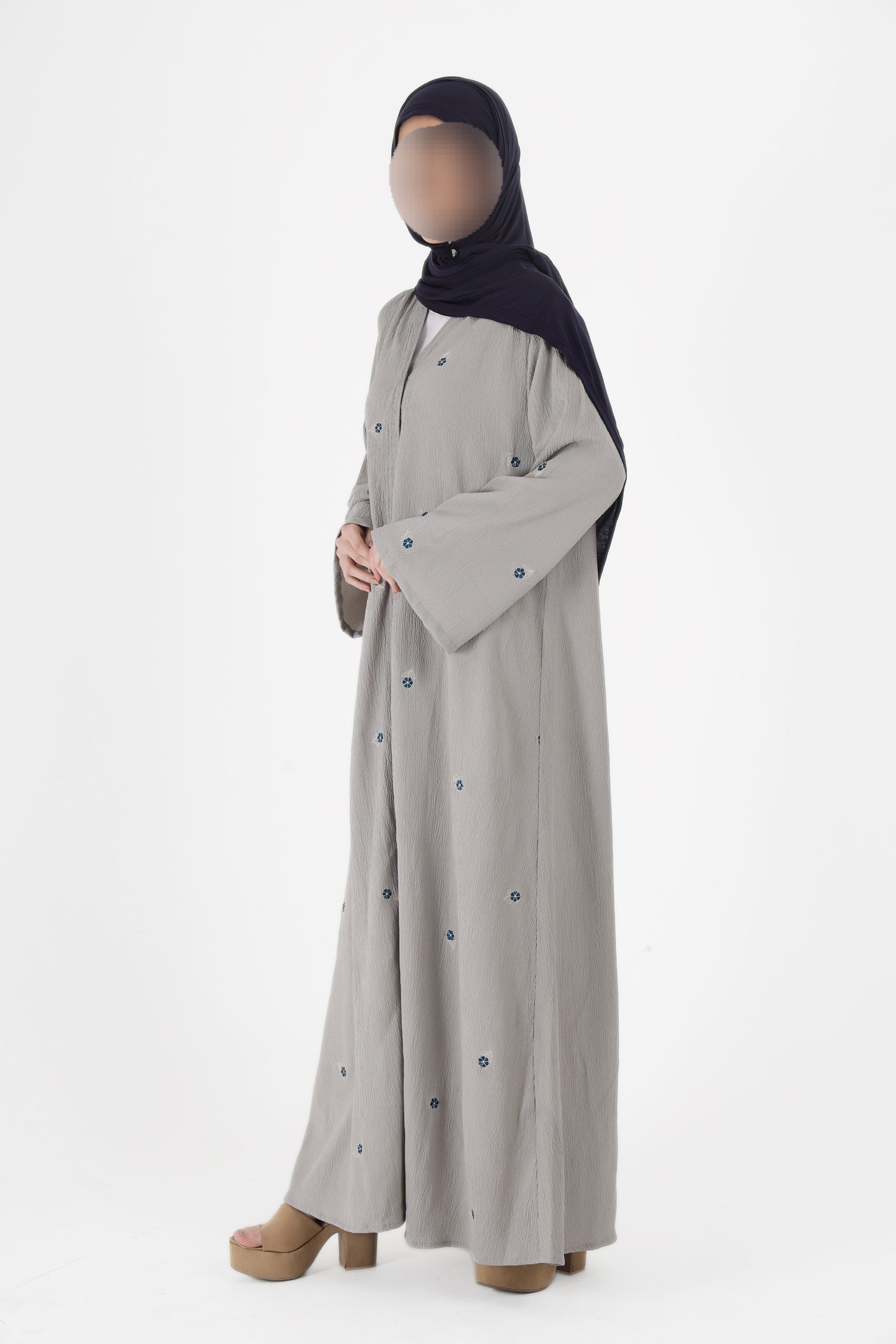 Silk Route - Mist Grey Floral Abaya 0108B